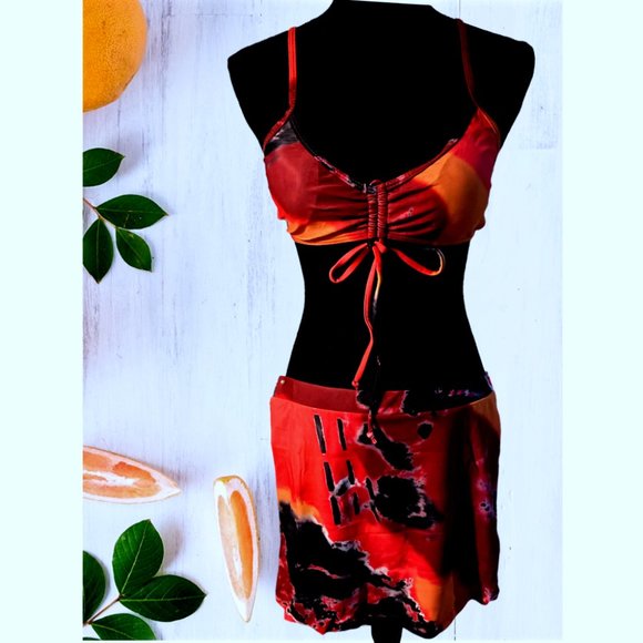 Sexy 3 Pc Bikini Skirt Adjustable & tie Straps Boho Retro Bikini Size: M NEW - Picture 2 of 7